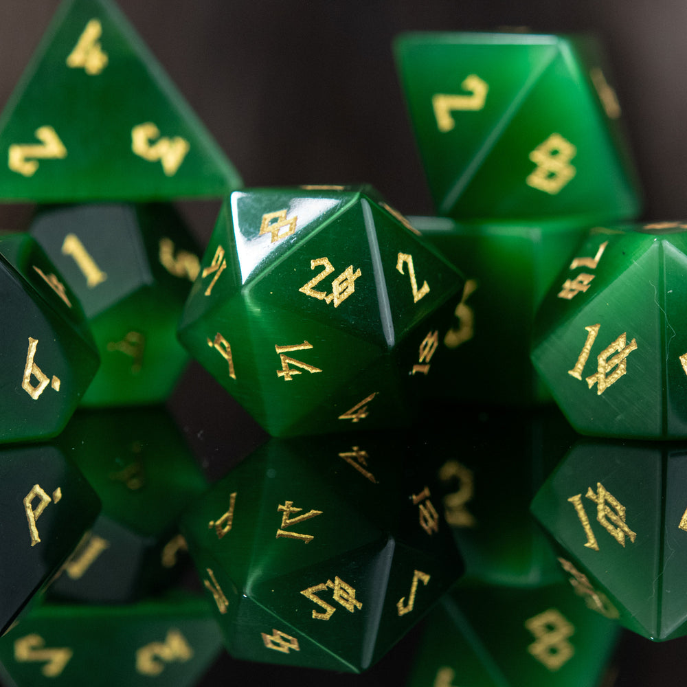 Pre-Order || Green Cat's Eye Stone Dice Set