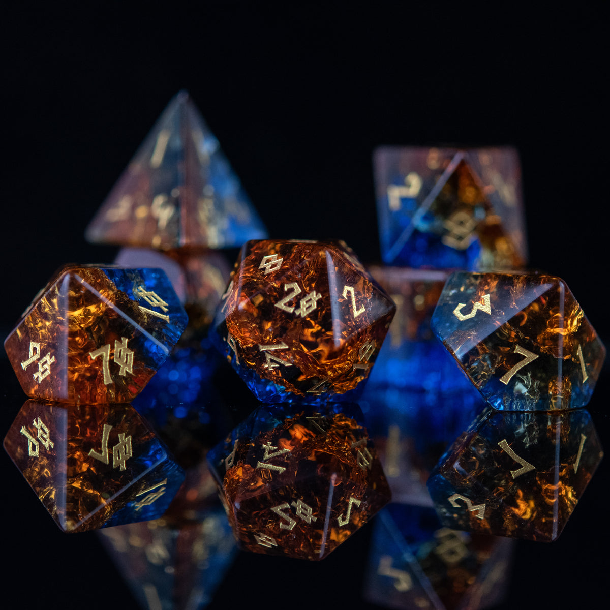 Ice and Fire Shattered Glass Dice Set - Misty Mountain Gaming