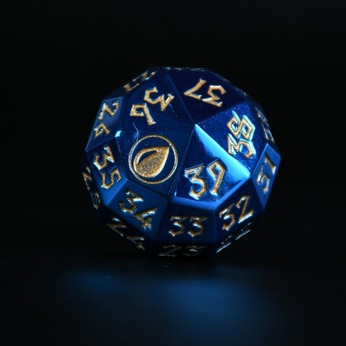 blue island mana spindown metal d40 die with gold numbering