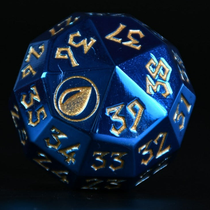 blue island mana spindown metal d40 die with gold numbering
