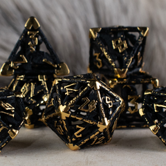 Legends of Valhalla - Matte Black and Gold Hollow Metal Dice Set