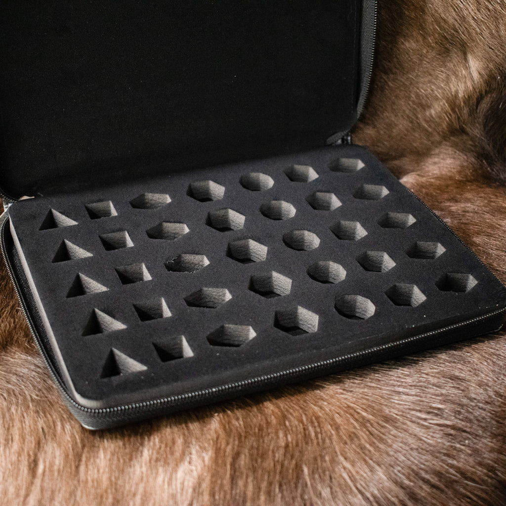 MMG 5 Set Dice Case open with slots for dice storage