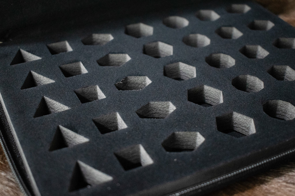 MMG 5 Set Dice Case open with slots for dice storage