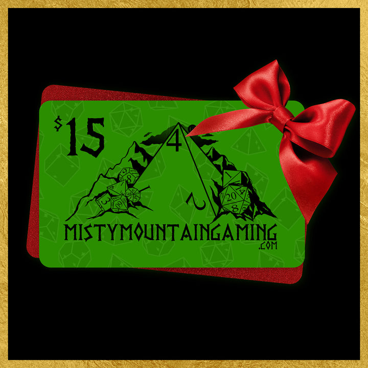Green gift card with red bow featuring &