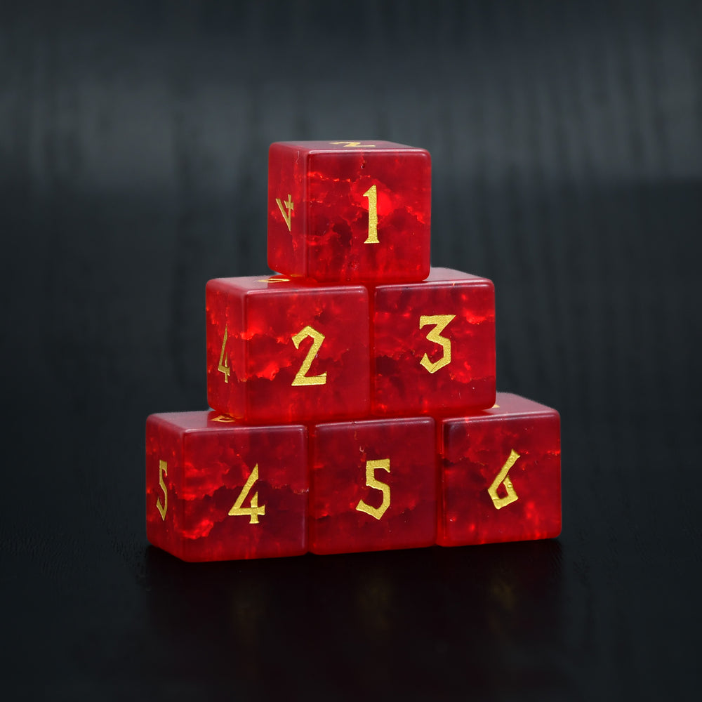 Red Frosted Glass 6pc d6 Stone Dice Set