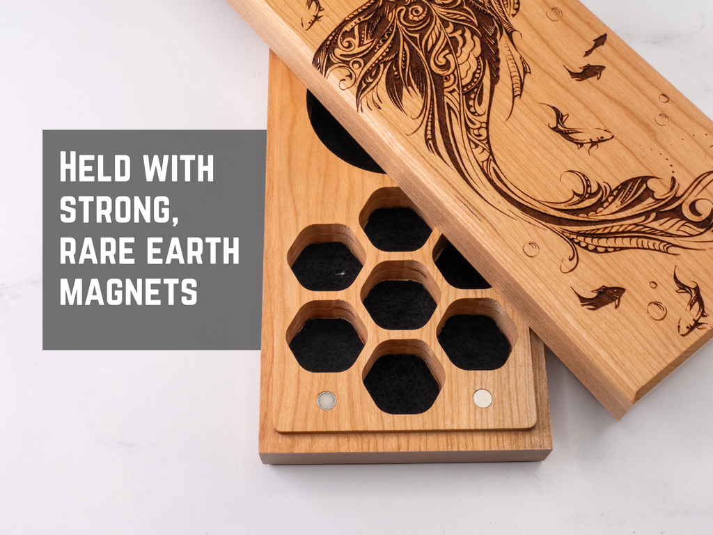 engraved wood dnd dice vault for tabletop gaming dice