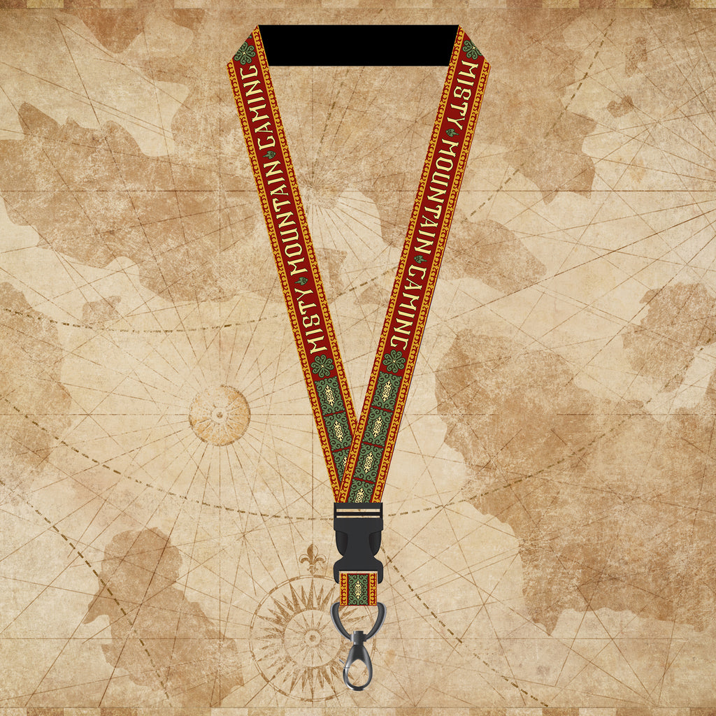 A lanyard with a pattern inspired by Mongolian heritage, displayed on a map background.