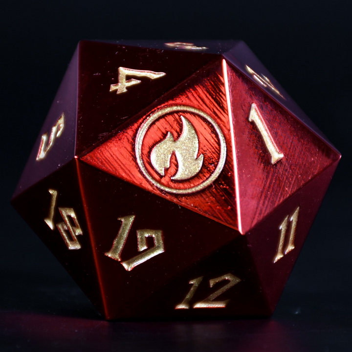 Mountain Mana Spindown Metal D20 mtg die with gold numbering on black background