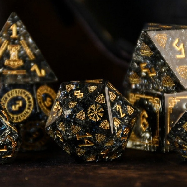 Nordic Black Shattered Glass Dice Set – Misty Mountain Gaming