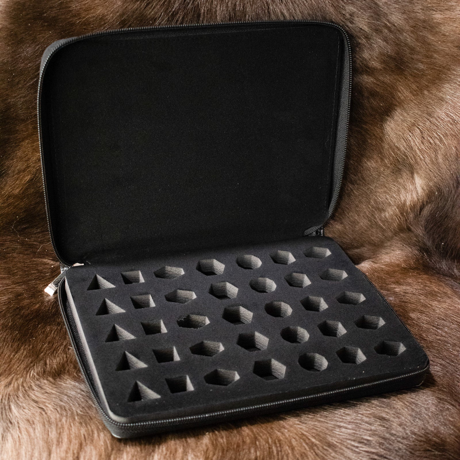 Norse 5 Set Dice Case open with dice storage slots for five dnd dice sets