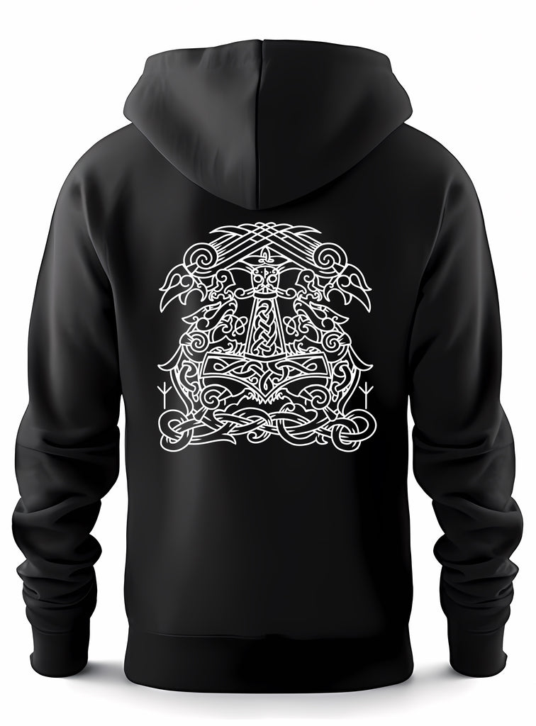Black gaming hoodie with 'Mistymountaingaming' text and mountain emblem, dice on sleeve