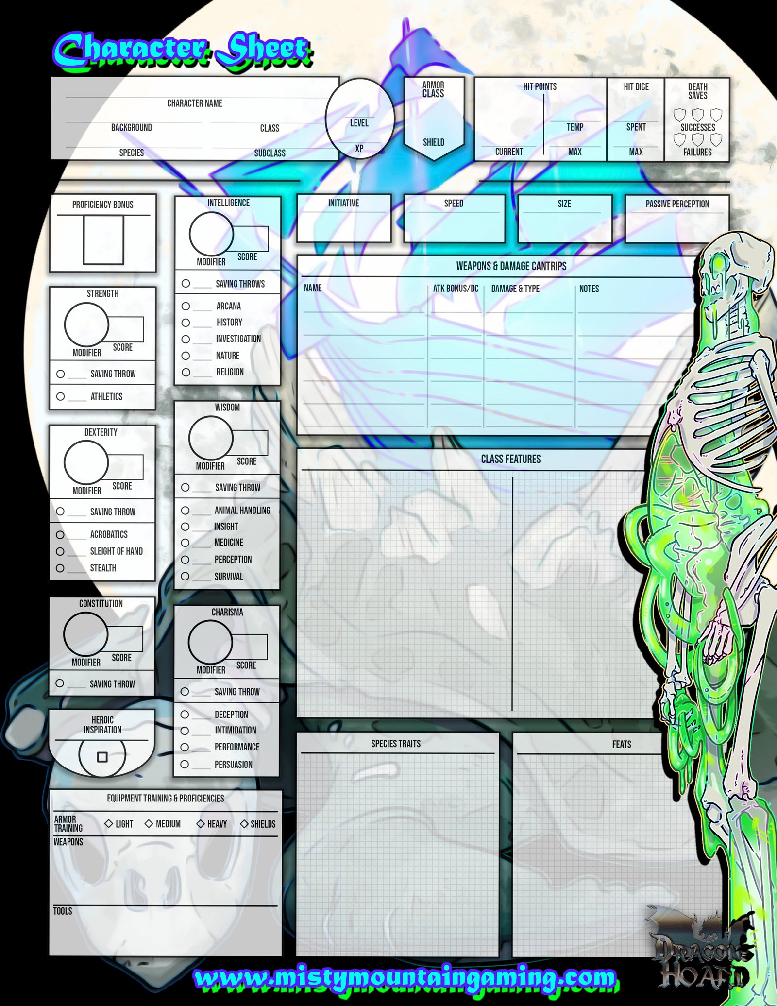 Dungeons and Dragons character sheet printable fillable pdf form art dnd d&d