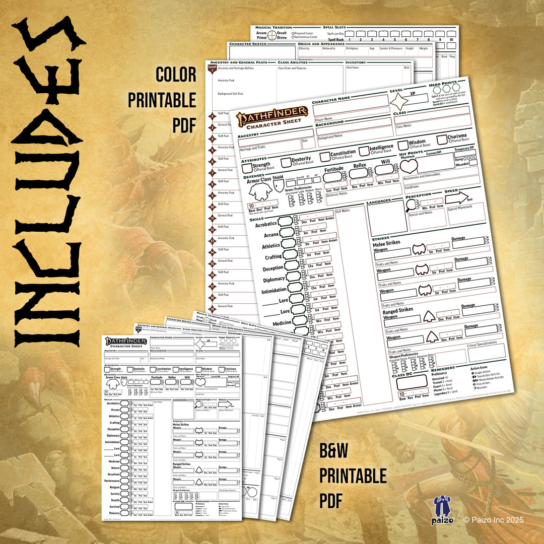Pathfinder RPG TTRPG Character Sheet Printable PDF 