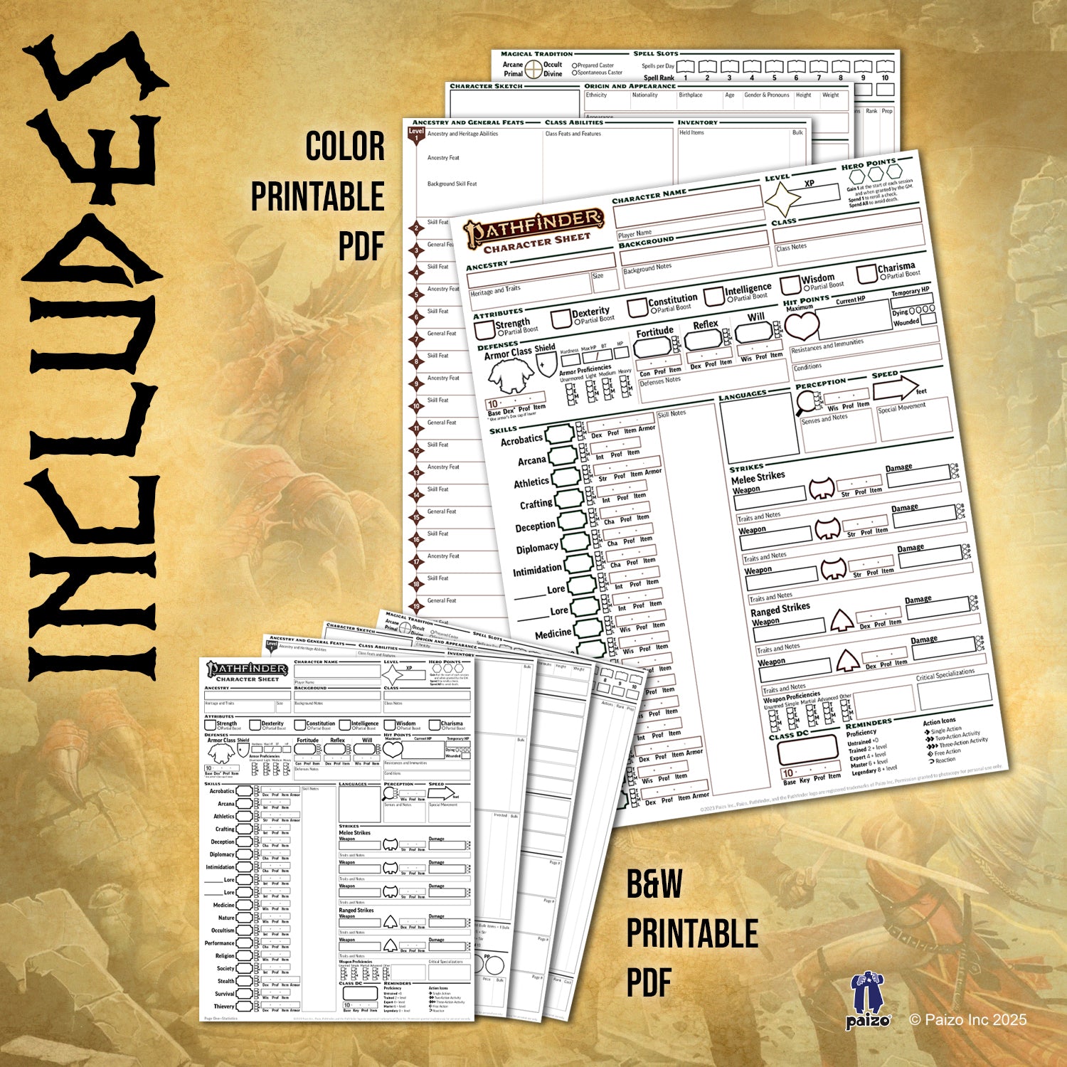 Pathfinder RPG TTRPG Character Sheet Printable PDF 