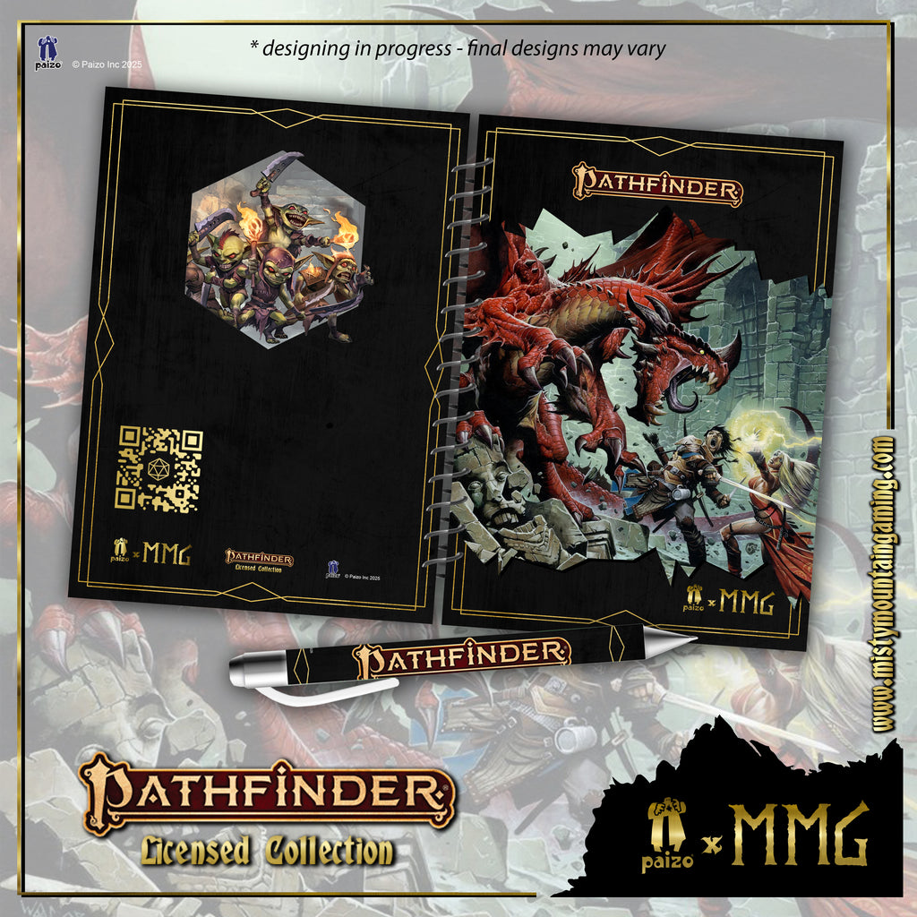Pathfinder adventure notebook and pen for tabletop gaming