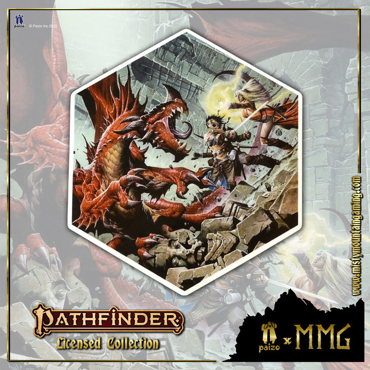 hexagonal pathfinder sticker featuring original pathfinder artwork from paizo