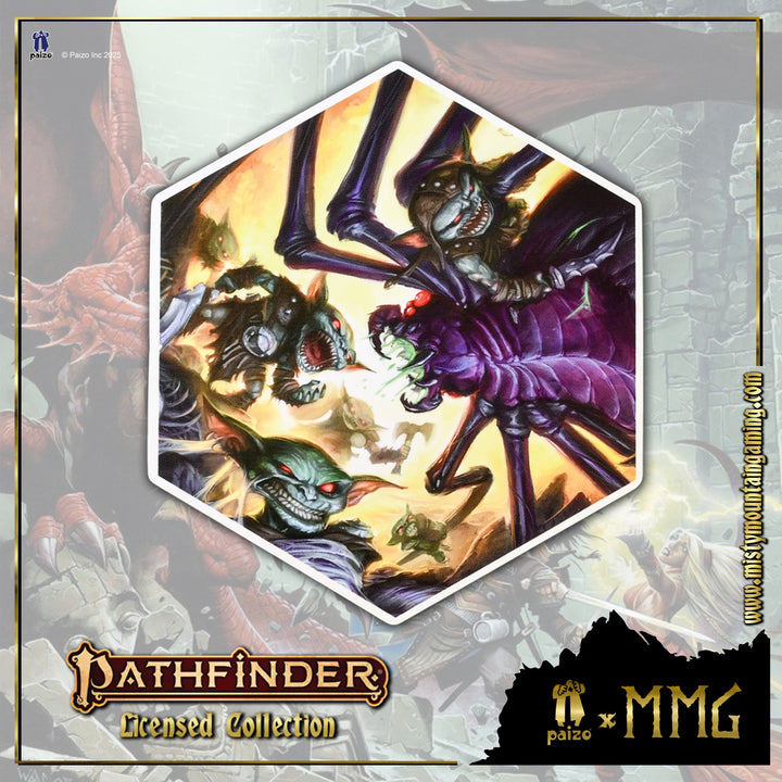 hexagonal pathfinder sticker featuring original pathfinder artwork from paizo