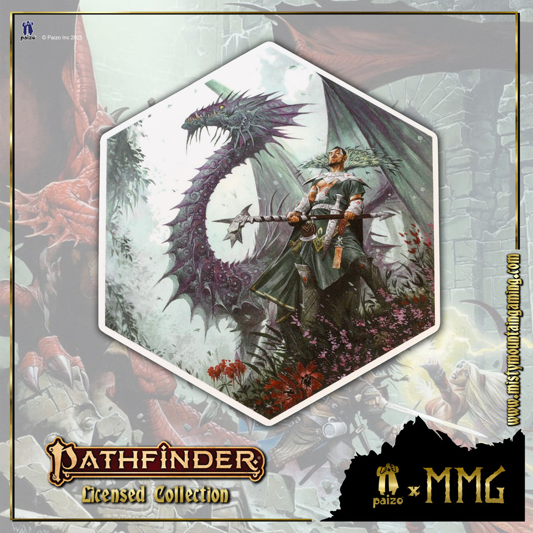 hexagonal pathfinder sticker featuring original pathfinder artwork from paizo
