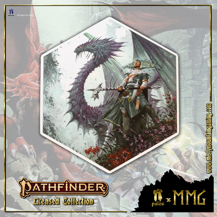 hexagonal pathfinder sticker featuring original pathfinder artwork from paizo