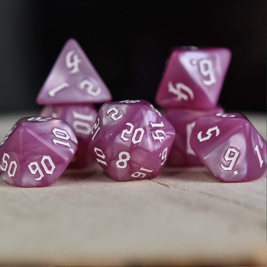 Creamy pink acrylic dice set white numbers