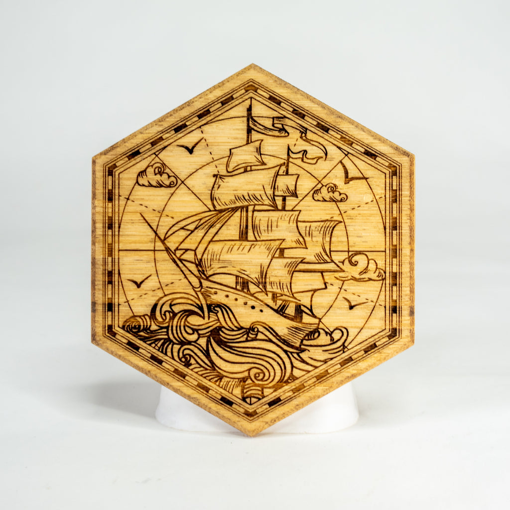 magnetic wooden puck with pirate ship engraving for magnet dungeon master screen for tabletop gaming dungeons and dragons