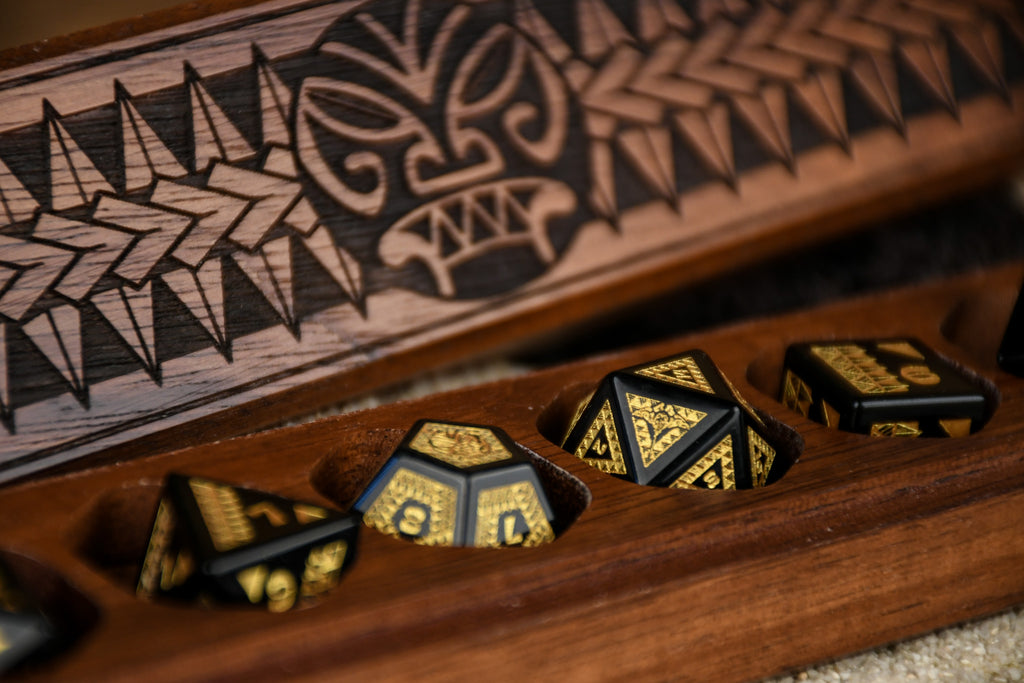 Polynesian Black Obsidian Stone Dice in Vault