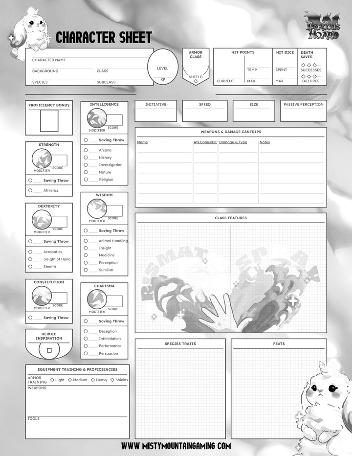 Dungeons and Dragons character sheet printable fillable pdf form art dnd d&amp;d