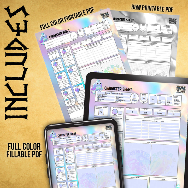 Dungeons and Dragons character sheet printable fillable pdf form art dnd d&amp;d