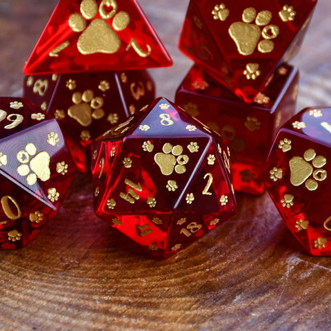 Puppy Paws Red Glass Dice Set