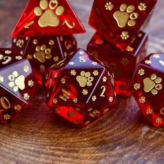 Puppy Paws Red Glass Dice Set