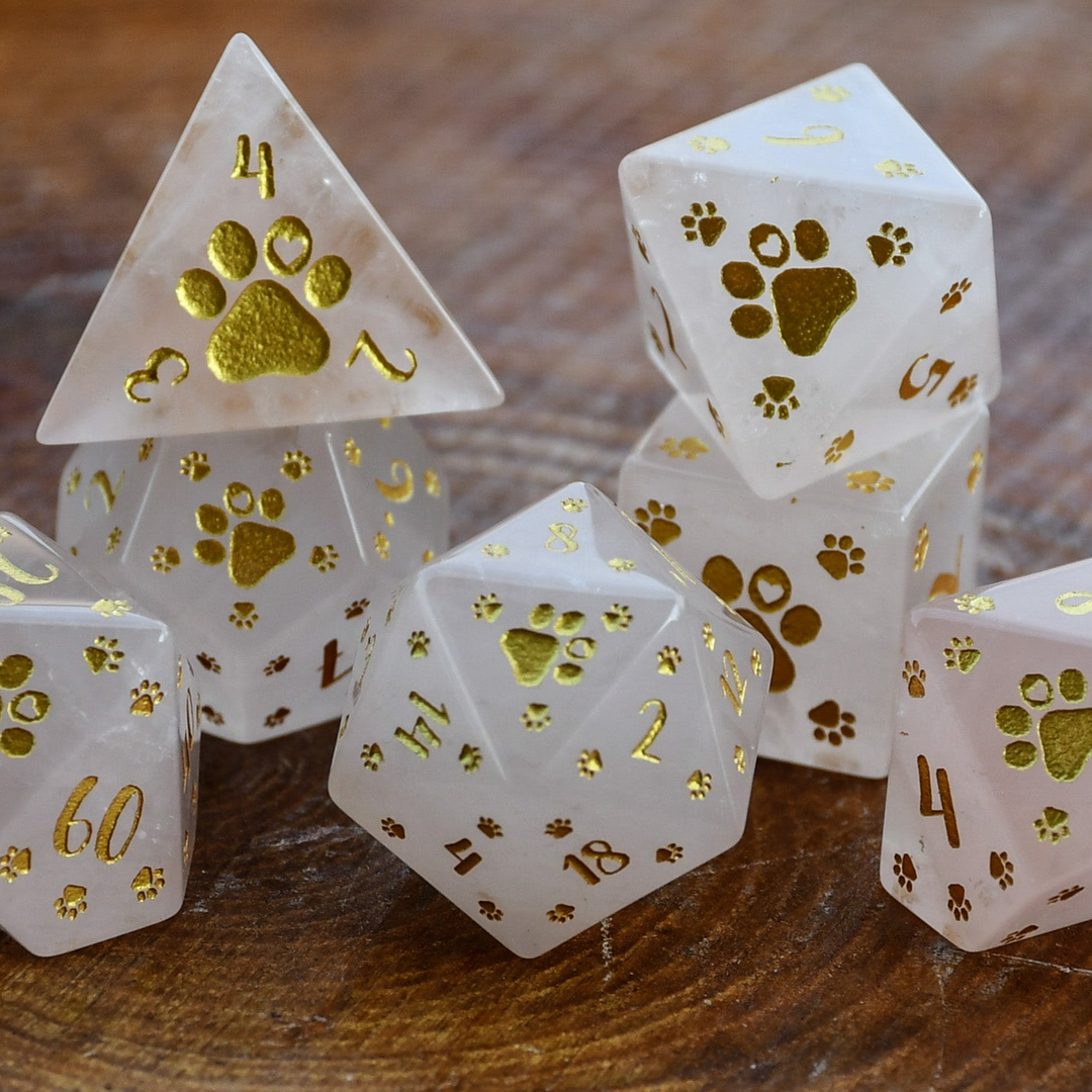 Puppy Paws Crystal Quartz Dice Set