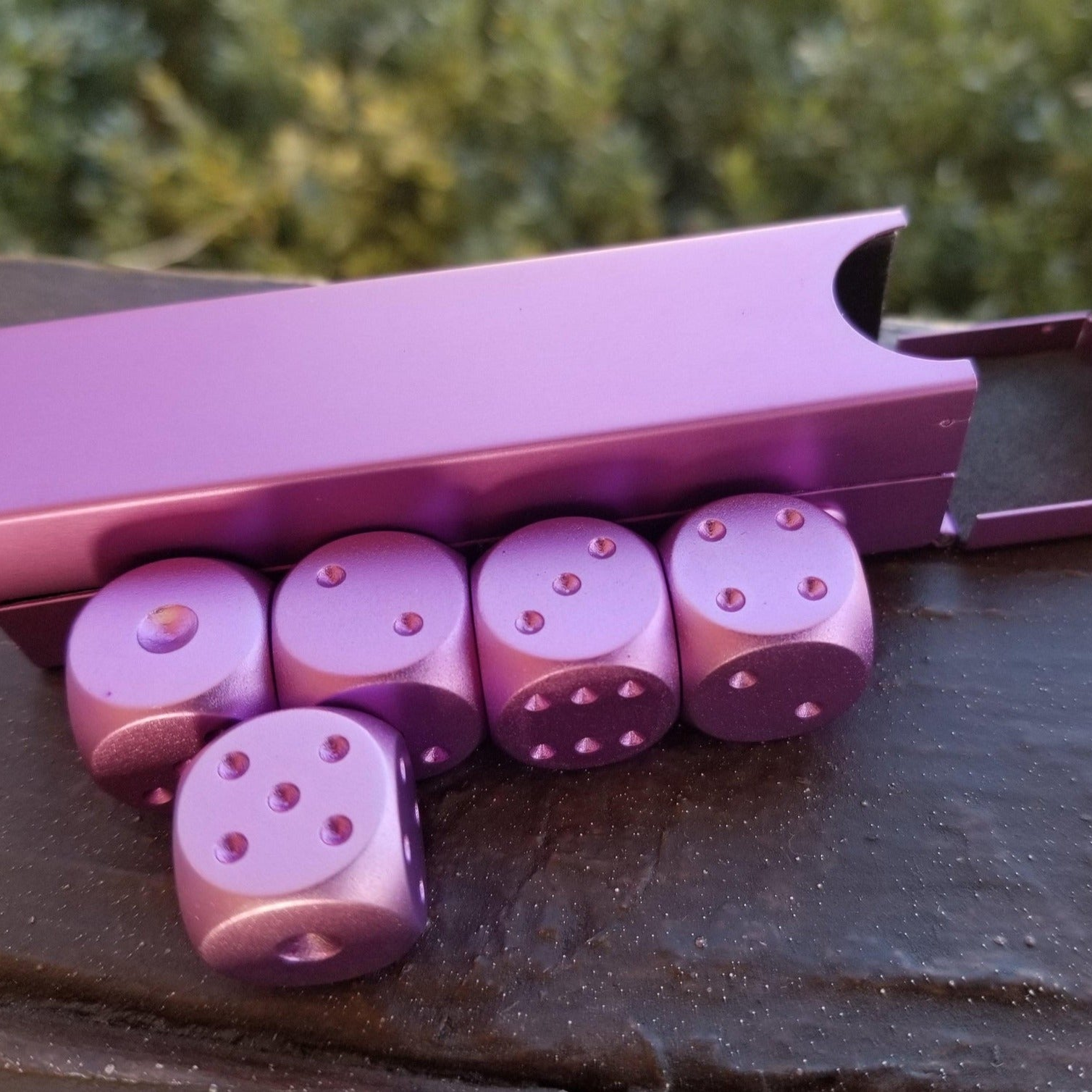 Purple d6 dice set with a purple case