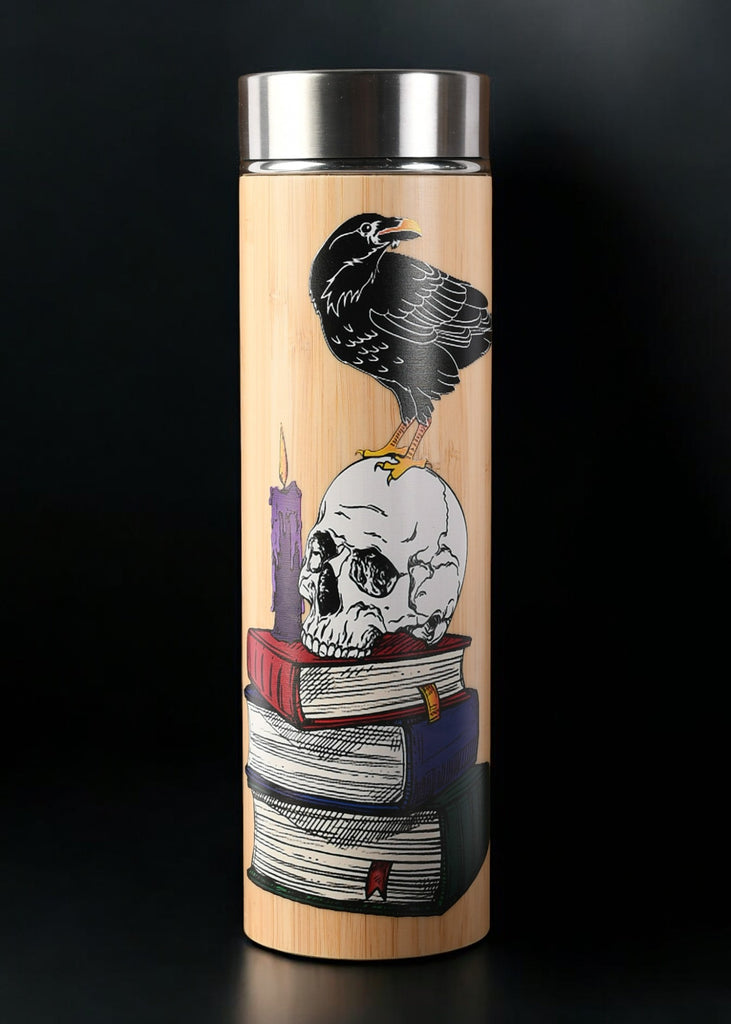 Tumbler with decorative design and metal lid and mesh tea infuser 