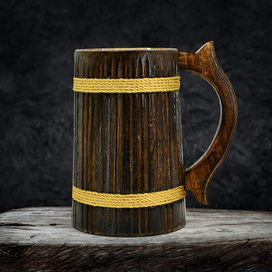 Ribbed Dark Wood Golden Rope Tankard