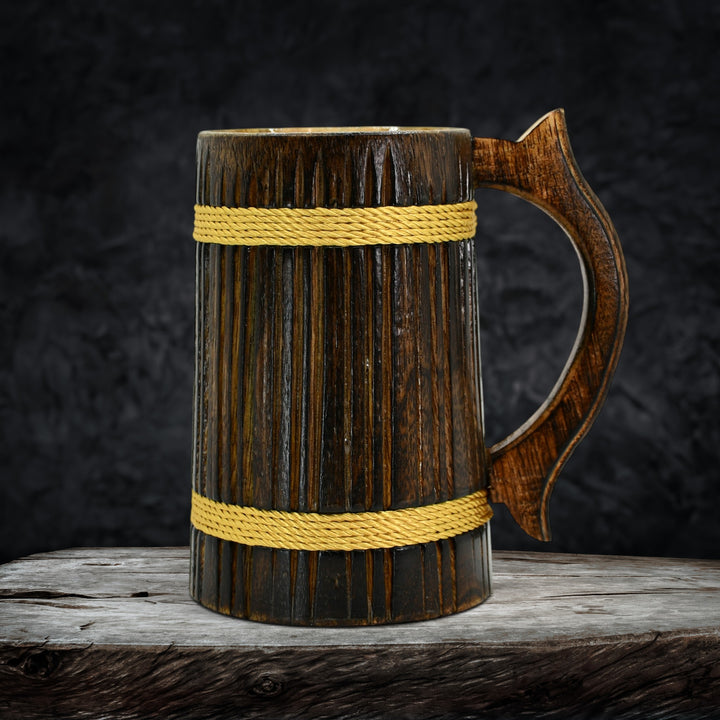 Ribbed Dark Wood Golden Rope Tankard