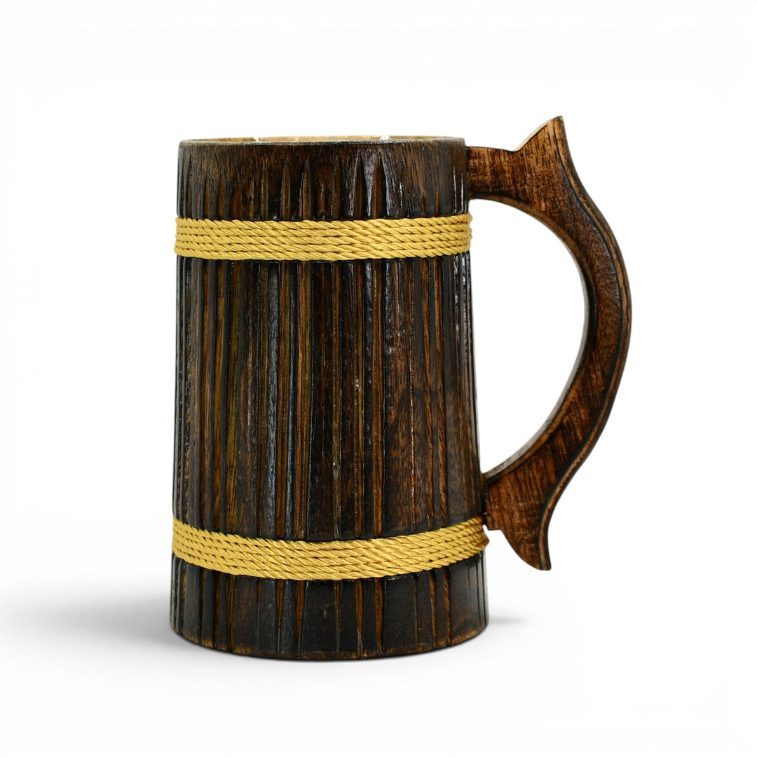 Ribbed Dark Wood Golden Rope Tankard
