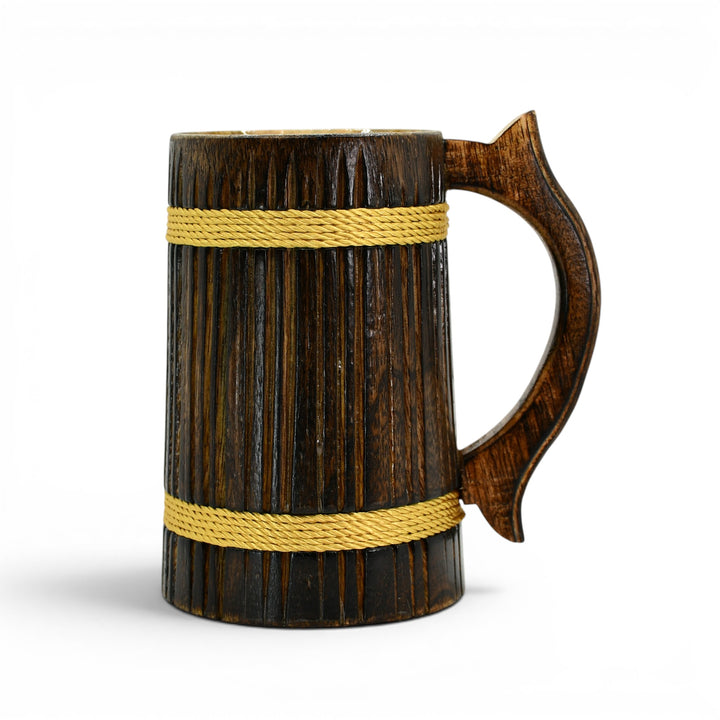 Ribbed Dark Wood Golden Rope Tankard