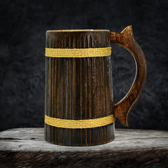 Ribbed Dark Wood Golden Rope Tankard