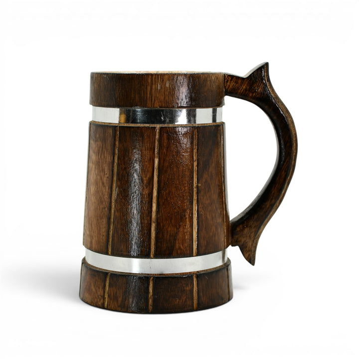 Ribbed Dark Wood Silver-Banded Tankard