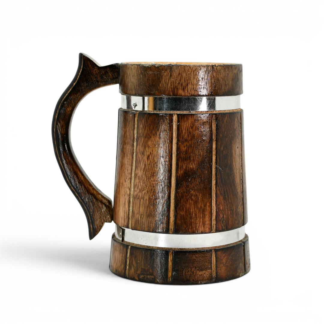 Ribbed Dark Wood Silver-Banded Tankard
