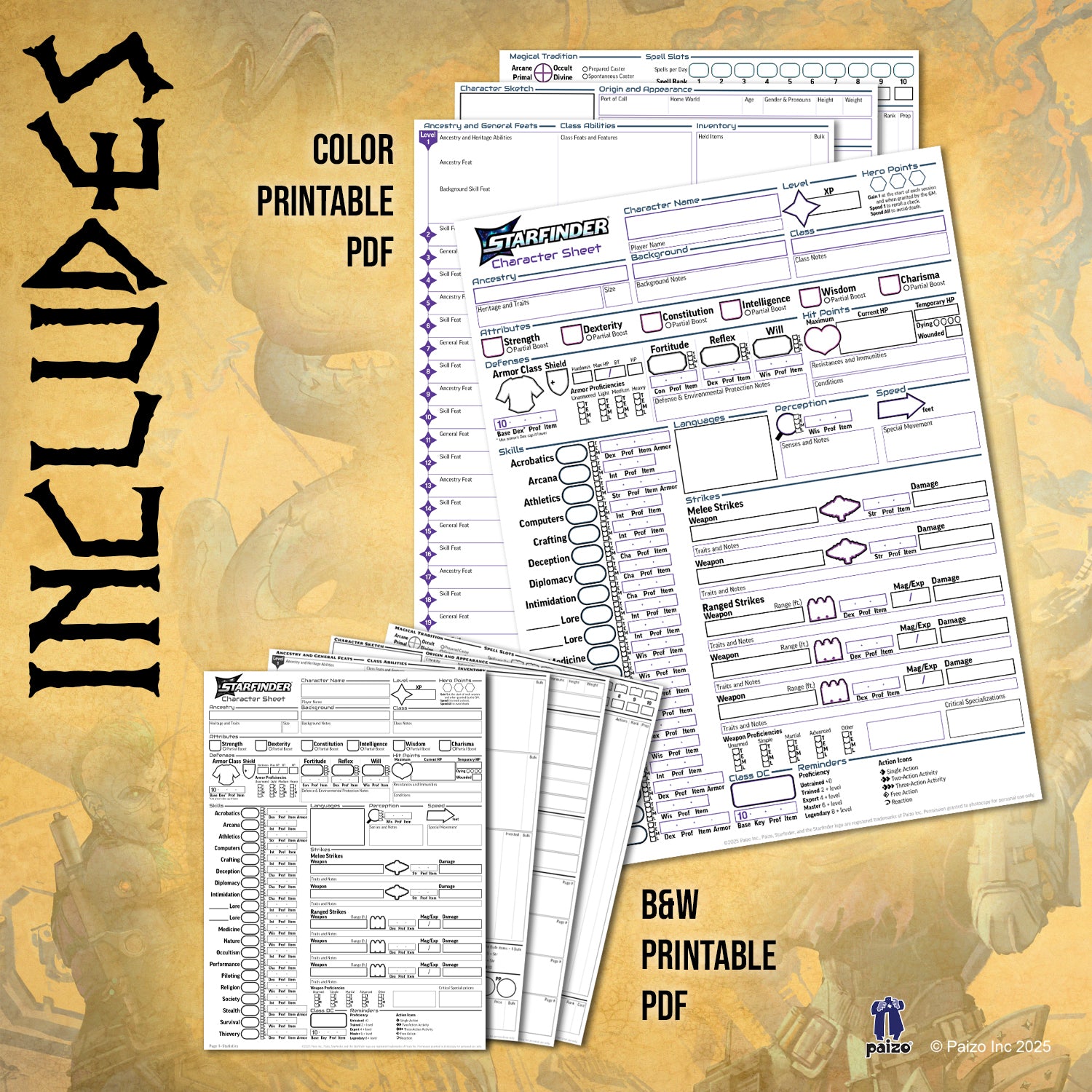 Starfinder RPG TTRPG Character Sheet Printable PDF 