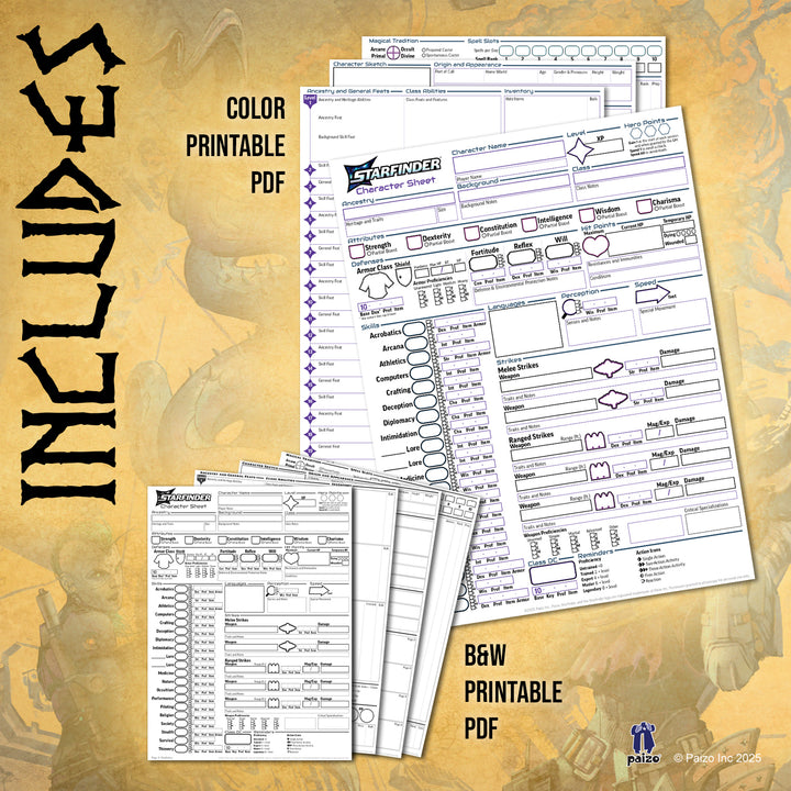 Starfinder RPG TTRPG Character Sheet Printable PDF 