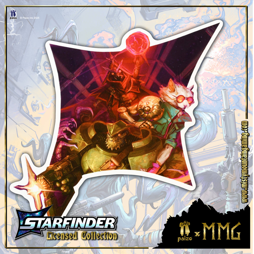 hexagonal starfinder sticker featuring original starfinder artwork from paizo