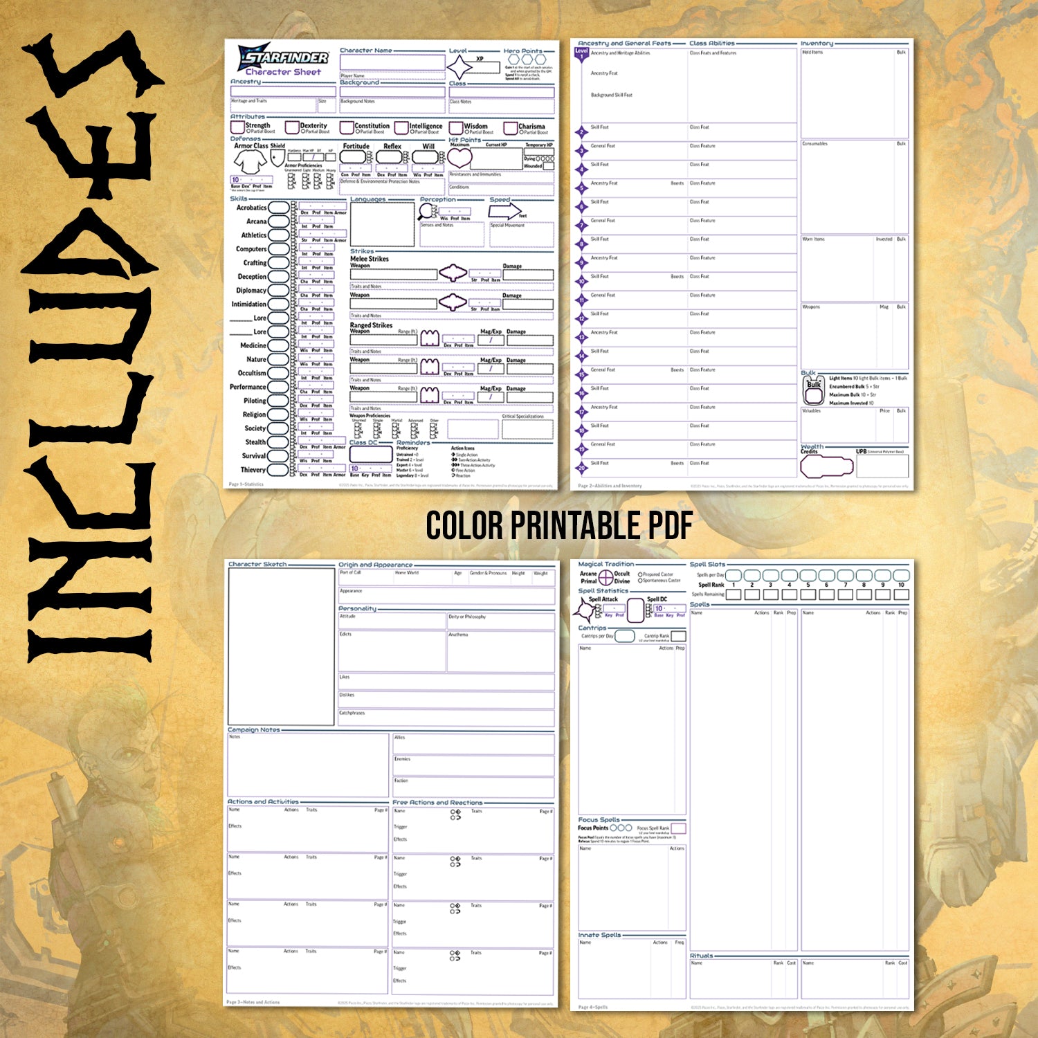 Starfinder RPG TTRPG Character Sheet Printable PDF 