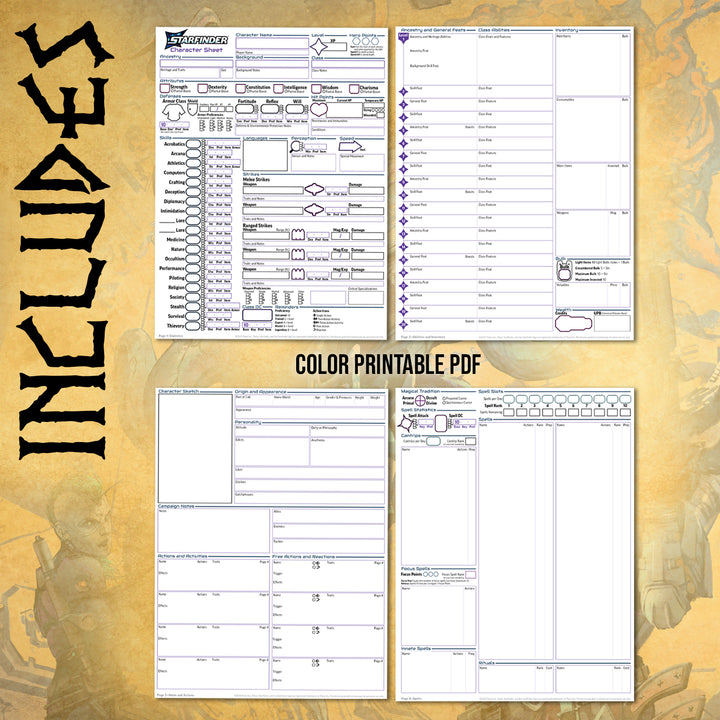 Starfinder RPG TTRPG Character Sheet Printable PDF 