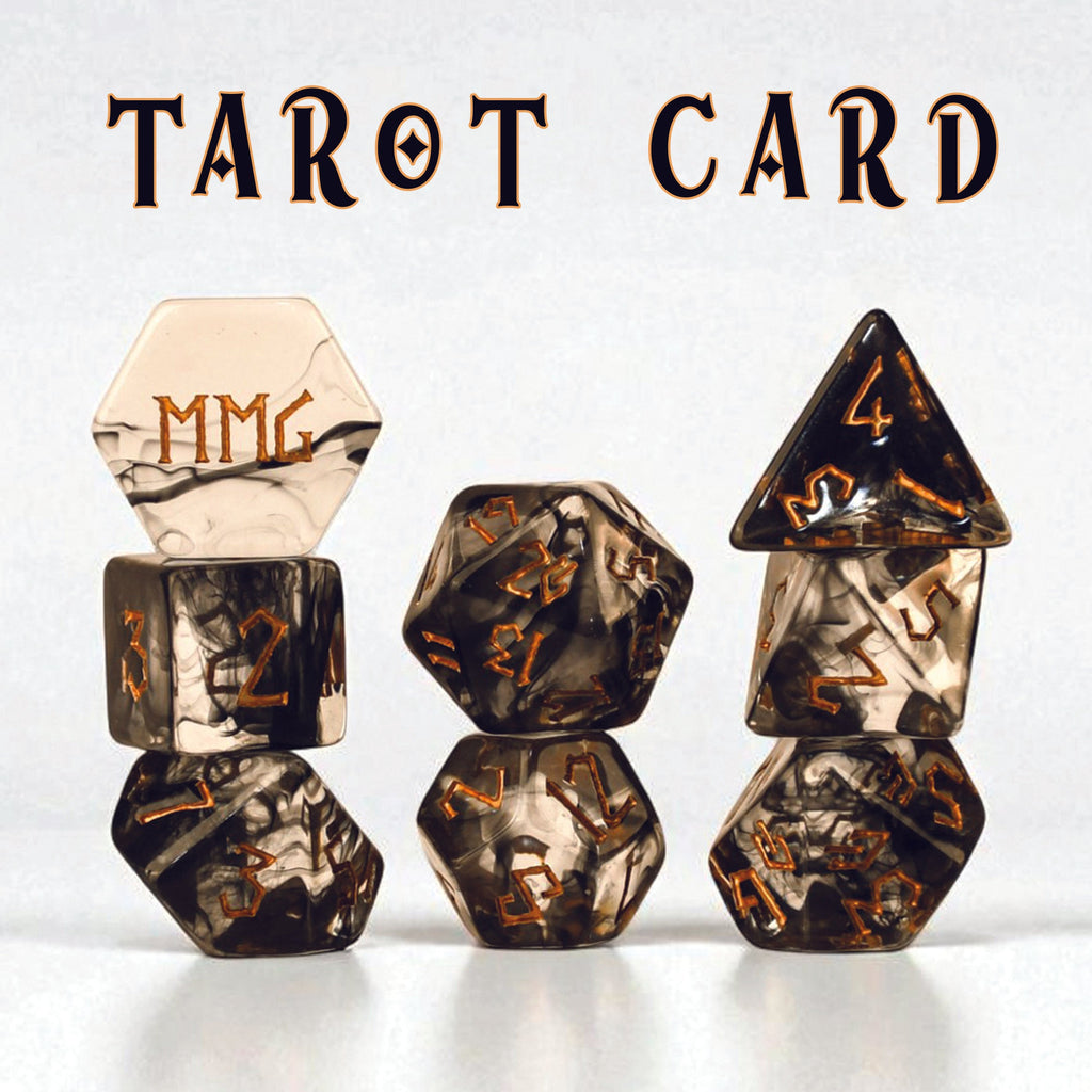 creamy brown Resin dice with 'Mistymountaingaming' branding on a white background