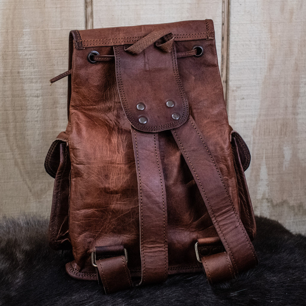 Brown leather mini backpack