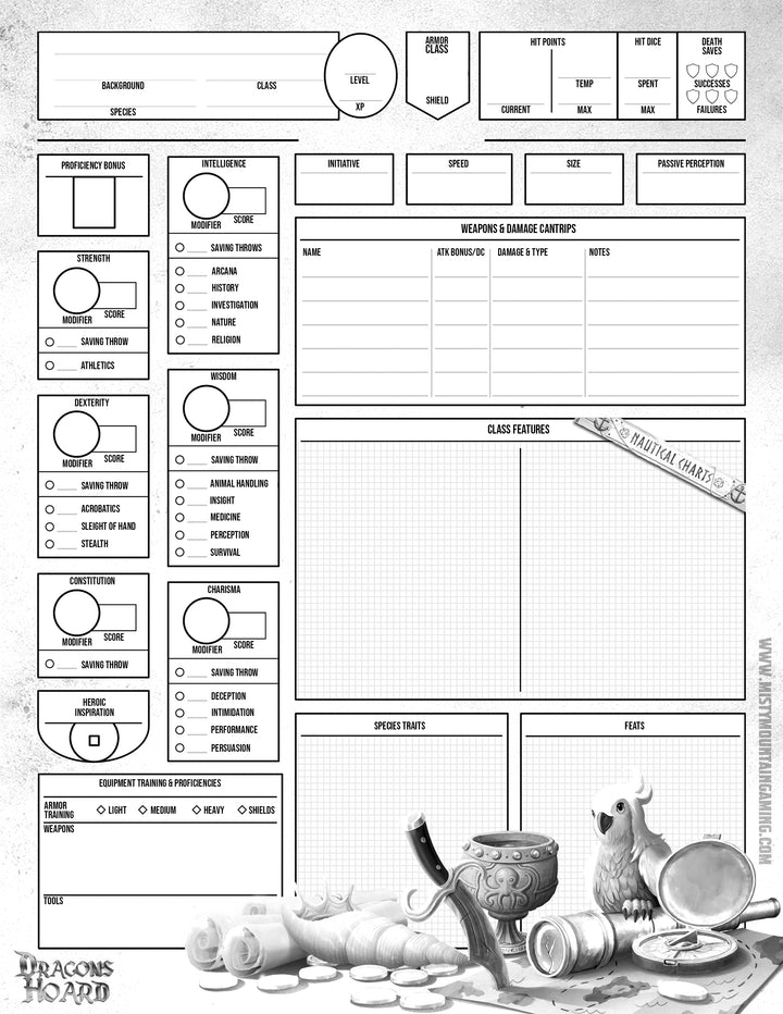 Dungeons and Dragons character sheet printable fillable pdf form art dnd d&amp;d
