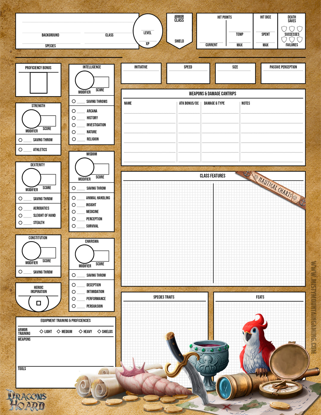 Dungeons and Dragons character sheet printable fillable pdf form art dnd d&amp;d