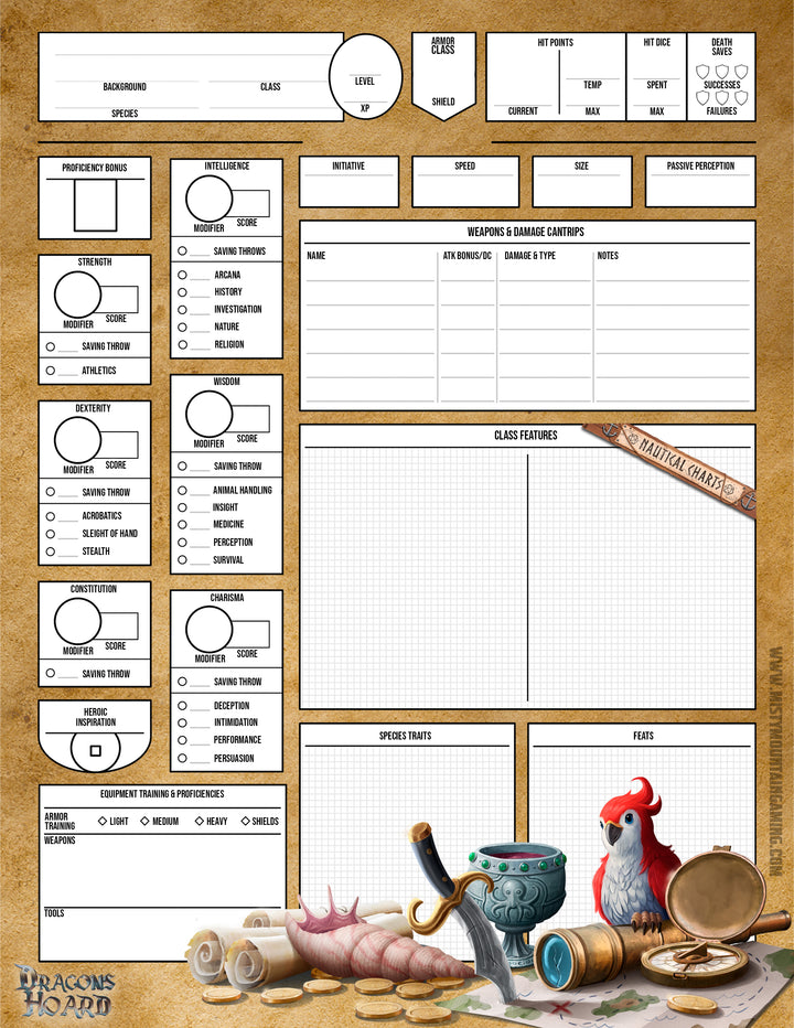 Dungeons and Dragons character sheet printable fillable pdf form art dnd d&amp;d